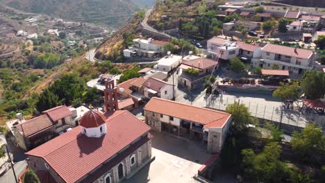 Aerial-drone-footage-of-traditional-picturesque-countryside-village-Farmakas,-Nicosia,-Cyprus
