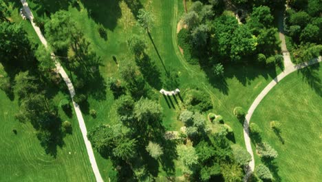 Overhead-Shot-Of-Morton-Arboretum-Park-Neighborhood-Green-Landscape,-Chicago