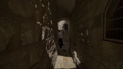 Walking-in-the-alleys-of-the-historic-city-of-Jerusalem-in-Israel