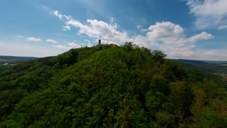 FPV-Rising-High-Revealing-GÃ¶ttweig-Abbey-Monastery-Unique-Architecture,-Krems,-Austria