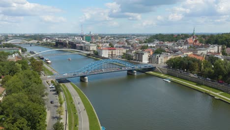 Beautiful-Aerial-View-of-Bridges-in-Krakow,-Poland