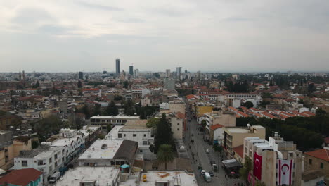 Drone-footage-of-North-Cyprus's-historic-city-on-an-overcast-day-panning-from-left-to-right