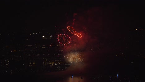 Static-View-of-Nighttime-Fireworks-Show-Seen-From-the-Air,-Dark