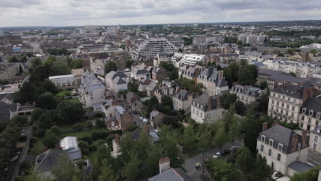 Rennes-cityscape,-France.-Aerial-forward