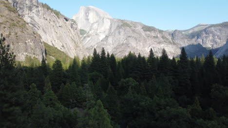 Yosemite-National-Park,-drone-view-from-the-ground-up