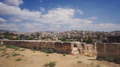 Establishing-view-of-Jerash-city-in-Jordan,-Middle-East