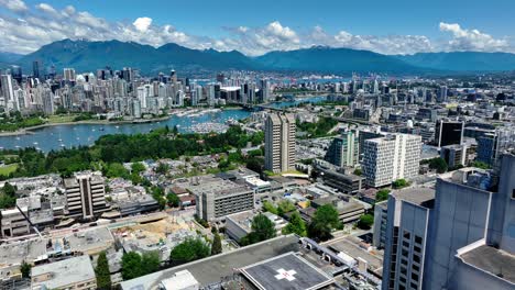 Downtown-Vancouver-And-False-Creek-From-Fairview-Neighborhood-In-British-Columbia,-Canada