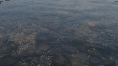 Close-up-of-clear-and-calm-shallow-waters-with-rocks-at-the-bottom-in-Guilin,-China