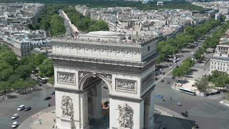 Triumphal-arch-in-Paris-and-cityscape,-France