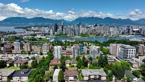 Panorama-Of-Downtown-Vancouver-Skyline,-False-Creek-From-Fairview-Neighborhood-In-Canada