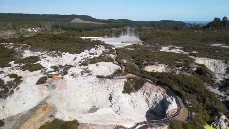 Spectacular-birds-eye-view-of-Waitapu-Thermal-Wonderland,-Rotorua,-New-Zealand