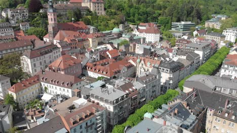 Panning-drone-shot-of-the-town-of-Baden-Baden-full-of-colourful-multi-story-mansions