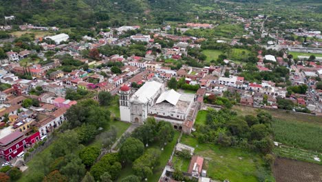 Aerial-drone-timelapse-the-Convent-of-Malinalco,-Mexico