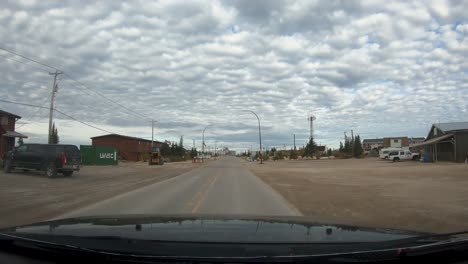 Driving-time-lapse-down-Kelsey-boulevard-in-Churchill-Manitoba-Northern-Canada-in-summer