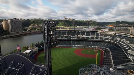 Piratenstadion-In-Pittsburgh,-PA.-Nahaufnahme-drohnenaufnahme-Des-Wunderschönen-Mlb-stadions