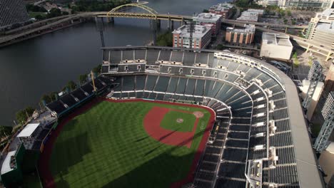 Clip-Panorámico-De-Drones-Del-Estadio-De-Béisbol-En-Pittsburgh,-Pa,-Estados-Unidos