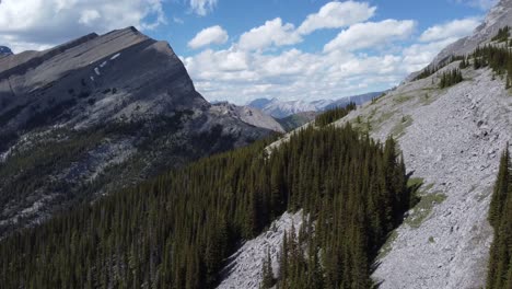 Flying-in-Rocky-Mountains-through-forest-with-beautiful-view