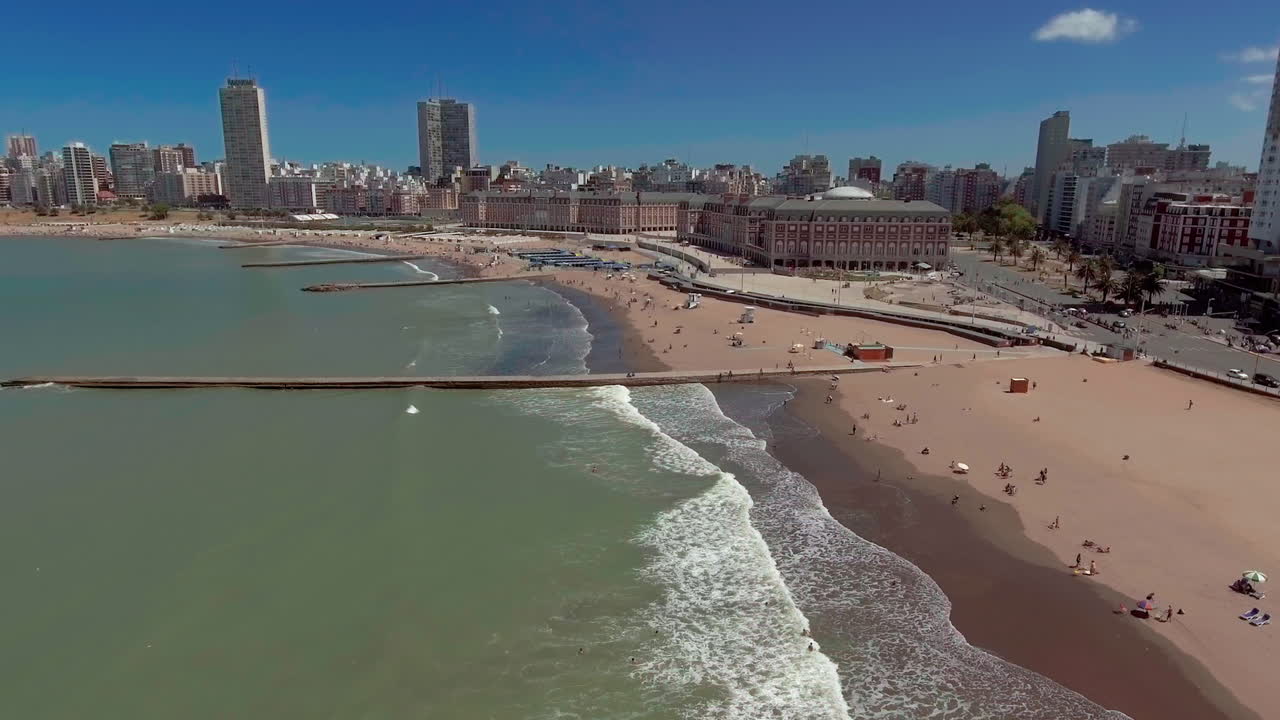 AERIAL - Beautiful Beach And Buildings In Mar Del Plata, Argentina, Forward  Free Stock Video Footage Download Clips Holiday