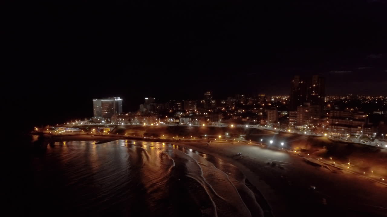 AERIAL - City Lights And Beach At Night, Mar Del Plata, Argentina, Forward  Lowering Free Stock Video Footage Download Clips Holiday