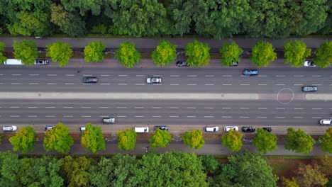 Marvelous-aerial-view-flight-vertical-9:16-bird's-eye-view-drone
of-17th-of-June-Street-Berlin-Germany-at-summer-day-2022