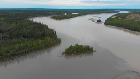 4K-Drone-Video-of-Tanana-River-at-Nenana,-Alaska-during-Summer-Day