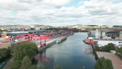 Canal-in-logistic-center-of-Paris-Terminal-SA,-Gennevilliers-in-France