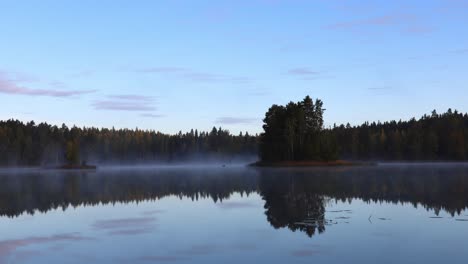 Time-lapse-of-foggy-lake-scenery-in-Finland