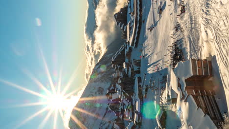 Brilliant-sun-begins-setting-over-Avoriaz-Ski-Resort,-French-Alps