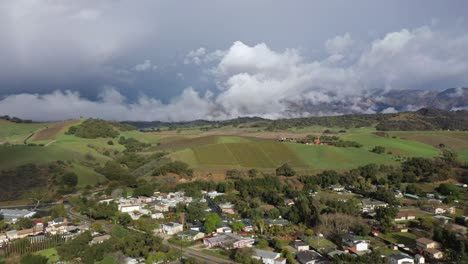 Excellent-Aerial-Shot-Of-A-Vineyard-In-Oak-View,-California-On-An-Overcast-Day