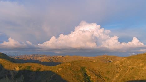 Beautiful-Aerial-Over-Southern-California-Foothills-With-Large-Storm-Thunderheads-Clouds-Looming