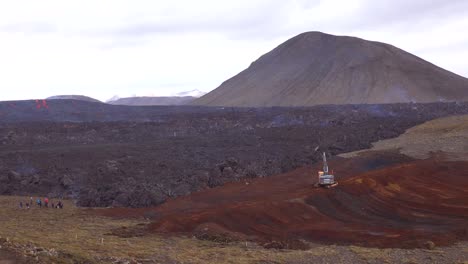 Construction-Equipment-Tries-In-Vain-To-Make-Dam-Or-Barrier-To-Block-The-Lava-Flow-At-The-Fagradalsfjall-Volcano-Volcanic-Eruption-In-Iceland