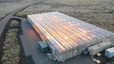 Very-Good-Aerial-Establishing-Shot-Of-A-Remote-Geothermal-Experimental-Greenhouse-In-A-Lonely-Section-Of-Iceland