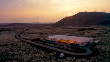 Very-Good-Aerial-Establishing-Shot-Of-A-Remote-Geothermal-Experimental-Greenhouse-In-A-Lonely-Section-Of-Iceland