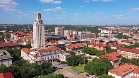 Buena-Antena-Sobre-El-Campus-De-La-Universidad-De-Texas-En-Austin,-Texas