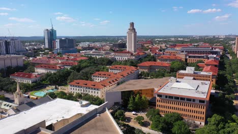 Buena-Antena-Sobre-El-Campus-De-La-Universidad-De-Texas-En-Austin,-Texas