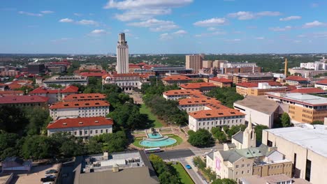 Buena-Antena-Sobre-El-Campus-De-La-Universidad-De-Texas-En-Austin,-Texas