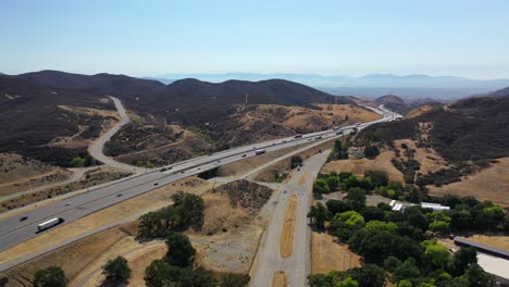 Aerial-Over-The-5-Freeway-Highway-Near-Gorman-And-The-Grapevine,-California