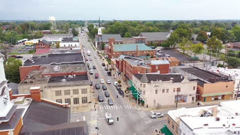 Aerial-Over-Typical-American-Usa-Small-Town,-Versailles,-Kentucky