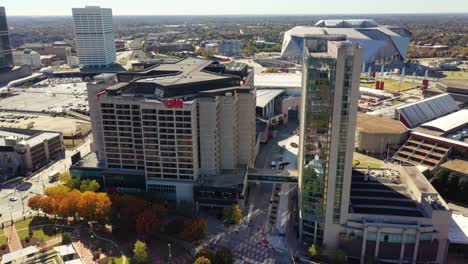 Aerial-Of-Cnn-Headquarters-In-Atlanta,-Georgia,-Corporate-Center-Of-The-Cable-News-Network