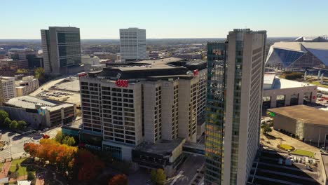 Aerial-Of-Cnn-Headquarters-In-Atlanta,-Georgia,-Corporate-Center-Of-The-Cable-News-Network