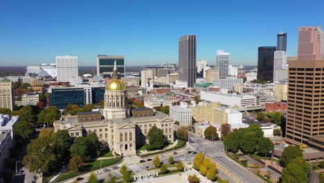 Good-Aerial-Of-The-Atlanta-State-Capitol-Building-In-Atlanta,-Georgia-With-Skyline-Background