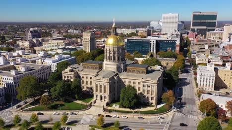 Good-Aerial-Of-The-Atlanta-State-Capitol-Building-In-Atlanta,-Georgia-With-Skyline-Background