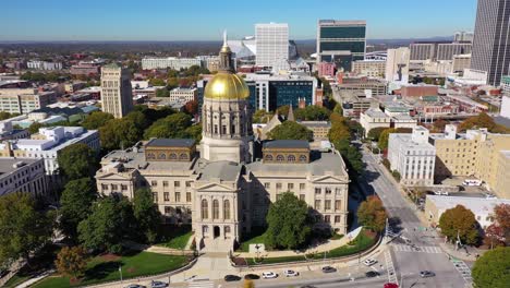 Good-Aerial-Of-The-Atlanta-State-Capitol-Building-In-Atlanta,-Georgia-With-Skyline-Background