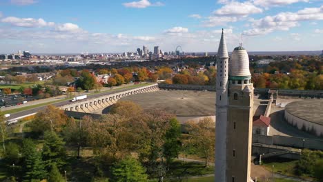 Aerial-Over-The-Compton-Hill-Water-Tower-In-St-Louis,-Missouri