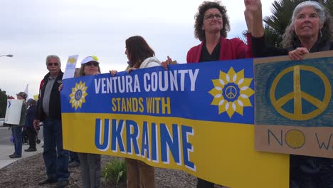 Ventura-County-Protesters-Gather-To-Hold-Signs-In-Support-Of-Ukraine-Following-Russia-Invasion