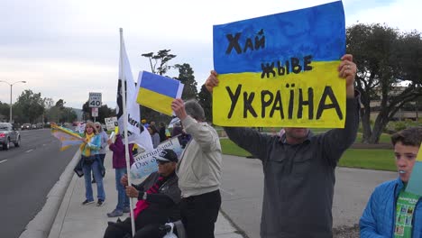 Protesters-Gather-To-Hold-Signs-In-Support-Of-Ukraine-Following-Russia-Invasion