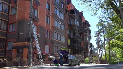 Destroyed-Buildings-Along-A-Street-In-Irpin-Ukraine-Following-The-Russian-Occupation