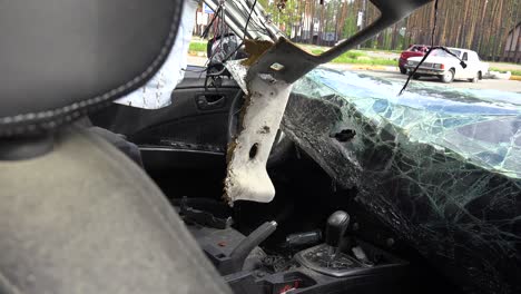 Cars-Are-Riddled-With-Bullet-Holes-Along-A-Street-In-Irpin-Ukraine-During-The-Russian-Occupation