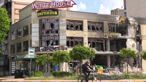 A-Destroyed-Market-Business-With-Broken-Windows-In-The-Kyiv-Neighborhood-Of-Irpin-During-The-Ukraine-War