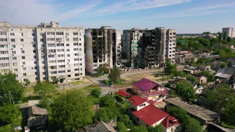 Aerial-Of-Borodyanka,-Ukraine-Bombed-And-Rocketed-Apartment-Buildings-Where-Hundreds-Were-Killed-By-Russian-Occupation